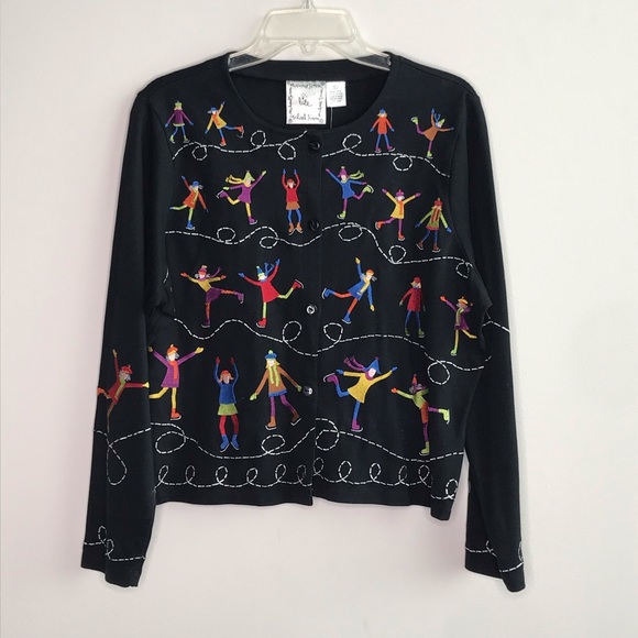 Michael Simon Sweaters - Michael Simon Lite Ice Skating Holiday Cardigan L
